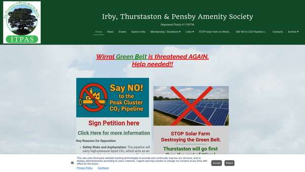 Screenshot of the Irby, Thurstaton And Pensby Amenity Society website