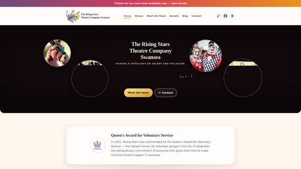 Screenshot of the Rising Stars Theatre Company website