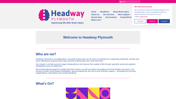 Screenshot of the Headway Plymouth website