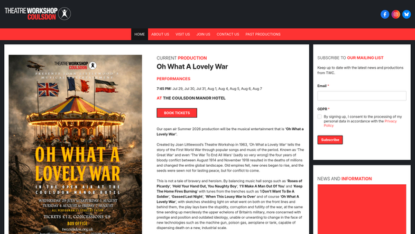 Screenshot of the Theatre Workshop Coulsdon website