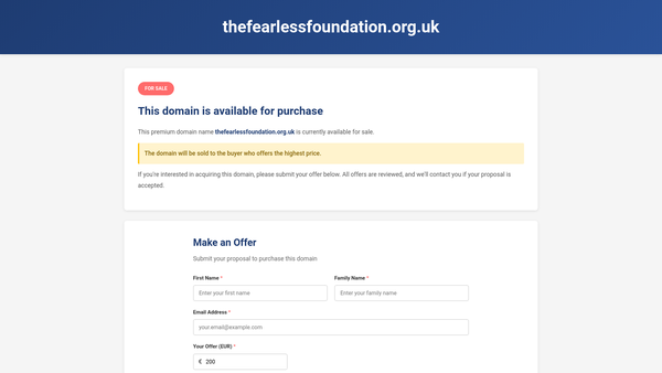 Screenshot of the The Danny Fullbrook Fearless Foundation website