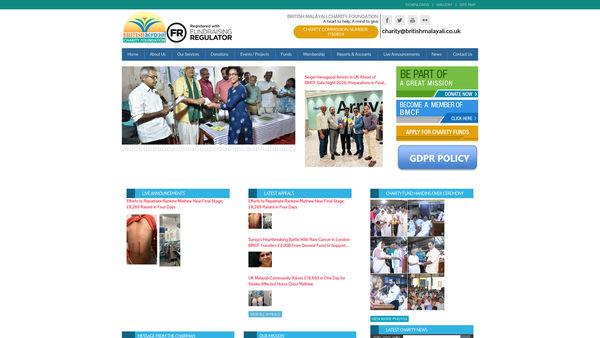 Screenshot of the British Malayali Charity Foundation website