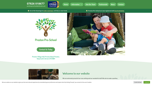 Screenshot of the Preston Pre-School Limited website