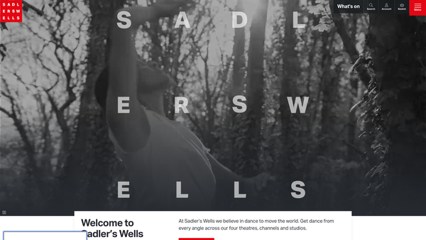 Screenshot of the Sadler's Wells Foundation Ltd website