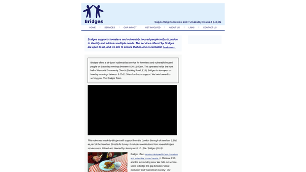 Screenshot of the Bridges Homeless Support (Newham) website