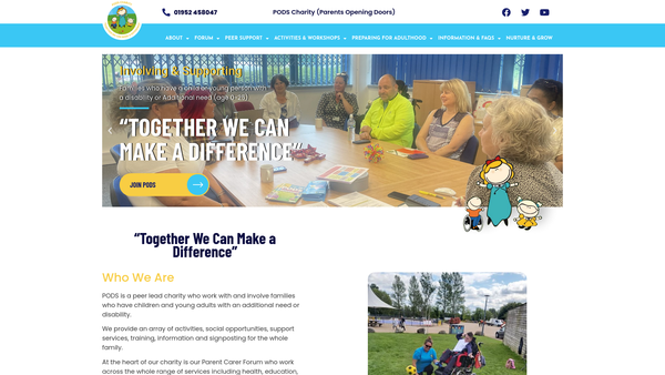Screenshot of the Parents Opening Doors (Pods) Telford website