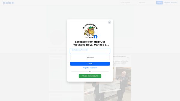 Screenshot of the Help Our Wounded Royal Marines And Supporting Arms website