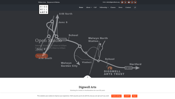 Screenshot of the Digswell Arts Trust website