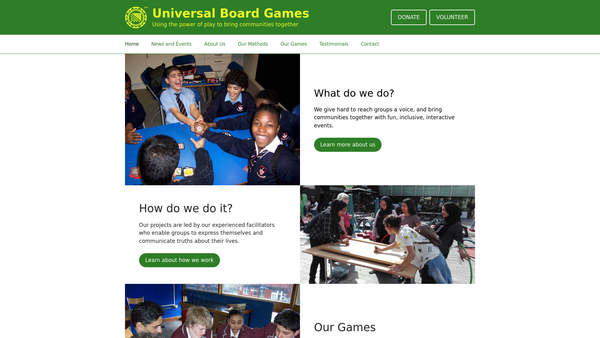 Screenshot of the Universal Board Games website