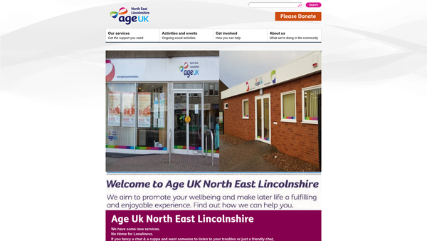 Screenshot of the Age UK North East Lincolnshire website