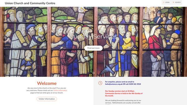 Screenshot of the Union Church And Community Centre, Crouch End website