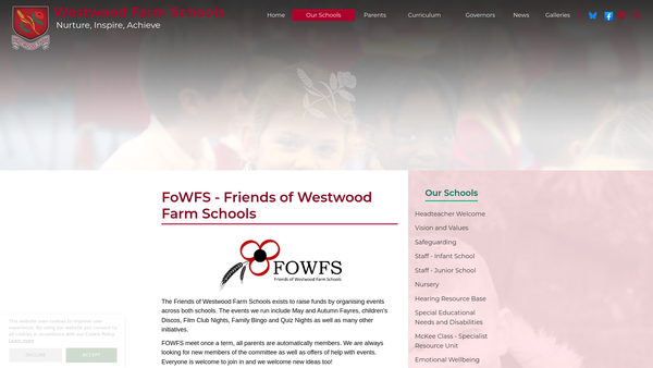 Screenshot of the Friends Of Westwood Farm Schools website