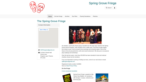 Screenshot of the Spring Grove Fringe website