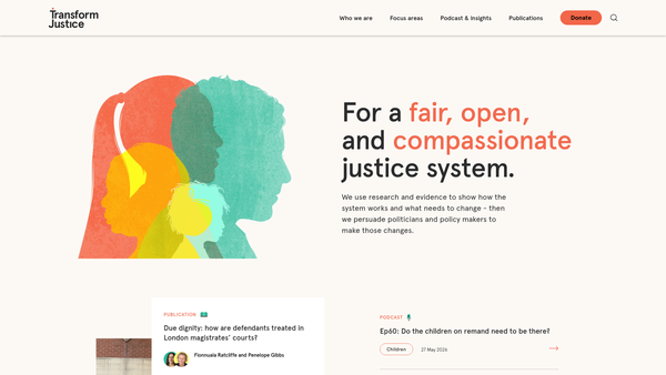 Screenshot of the Transform Justice website