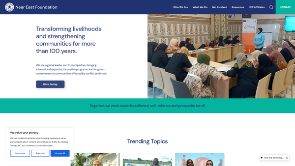Screenshot of the Near East Foundation UK website