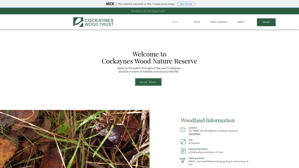Screenshot of the Cockaynes Wood Trust website