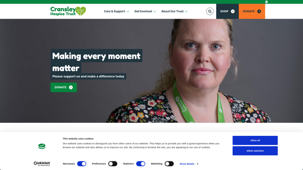 Screenshot of the Cransley Hospice Trust website
