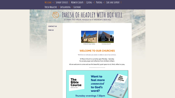 Screenshot of the The Parochial Church Council Of The Ecclesiastical Parish Of Headley With Box Hill website