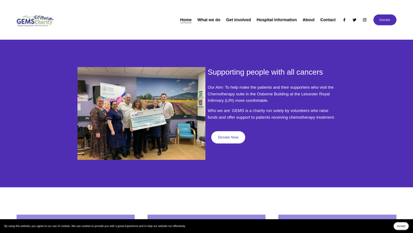 Screenshot of the Gems Charity website