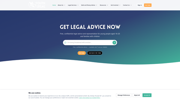 Screenshot of the Youth Legal And Resource Centre website