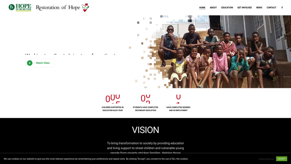 Screenshot of the Hope In Burundi website
