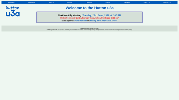 Screenshot of the Hutton University Of The Third Age website