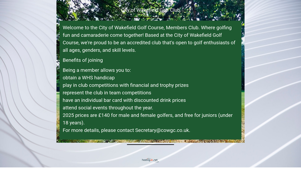 Screenshot of the City Of Wakefield Golf Club website
