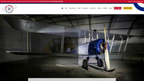 Screenshot of the Stow Maries Great War Aerodrome Ltd website