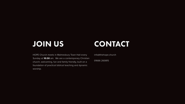 Screenshot of the Hope Churches website