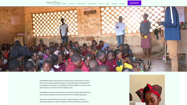 Screenshot of the Hope4malawi website