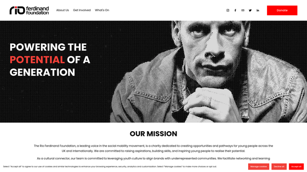 Screenshot of the Rio Ferdinand Foundation website