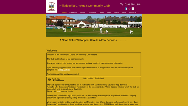 Screenshot of the Philadelphia Cricket And Community Club website