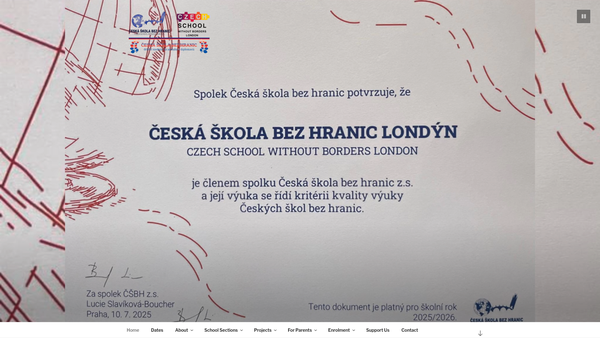 Screenshot of the Czech School Without Borders, London website