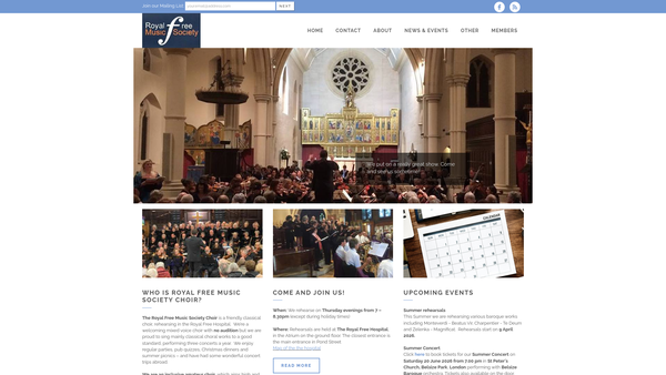 Screenshot of the Royal Free Music Society Choir website