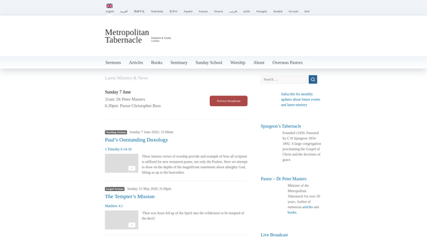 Screenshot of the Metropolitan Tabernacle website