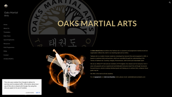 Screenshot of the Oaks Martial Arts Foundation website