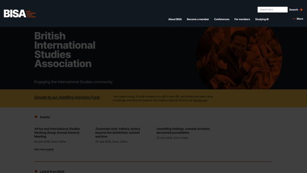 Screenshot of the The British International Studies Association website