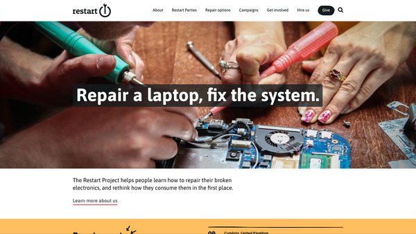 Screenshot of the The Restart Project website