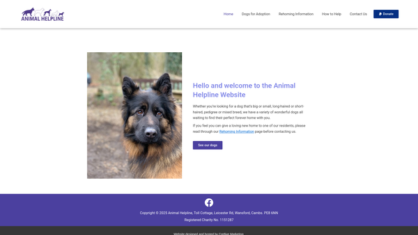 Screenshot of the Animal Helpline website