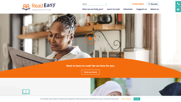 Screenshot of the Read Easy UK website