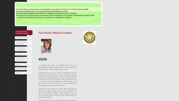 Screenshot of the Ruth Nicholls Volleyball Foundation website