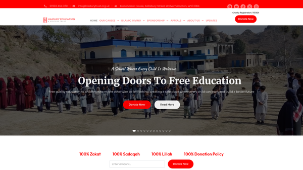 Screenshot of the Haidury Education & Welfare Trust website