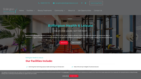 Screenshot of the Bollington Health & Leisure website