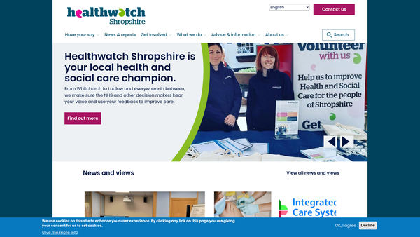 Screenshot of the Healthwatch Shropshire website
