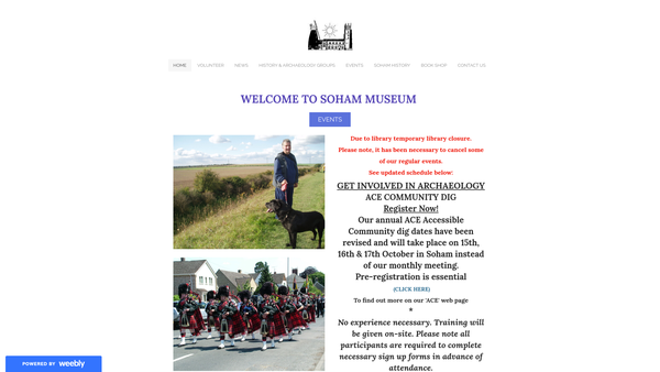 Screenshot of the Soham Museum website