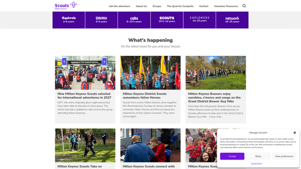Screenshot of the Great Linford (St. Andrews) Scout Group website
