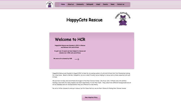 Screenshot of the Happycats Rescue website