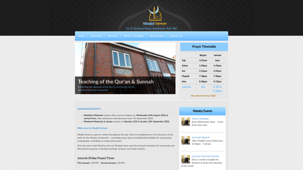 Screenshot of the Capehill Muslim Society website