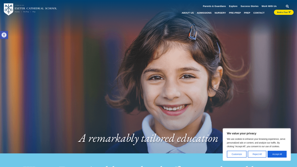 Screenshot of the Exeter Cathedral School website
