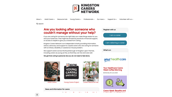 Screenshot of the Kingston Carers' Network website